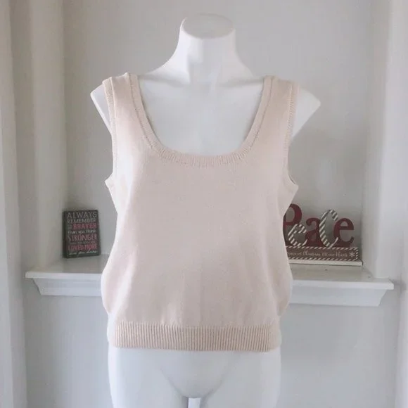 St. John Basics Knit Top Sleeveless Square Neck Sweater Cream white Size L - Picture 9 of 10